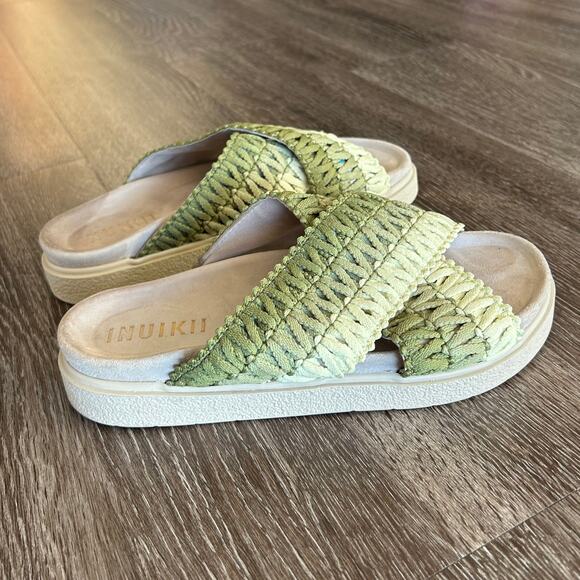 INUIKII Woven Slide Sandals Green Leather Textile Sz 39 US 8.5 Ombre Slides EUC - Picture 5 of 15